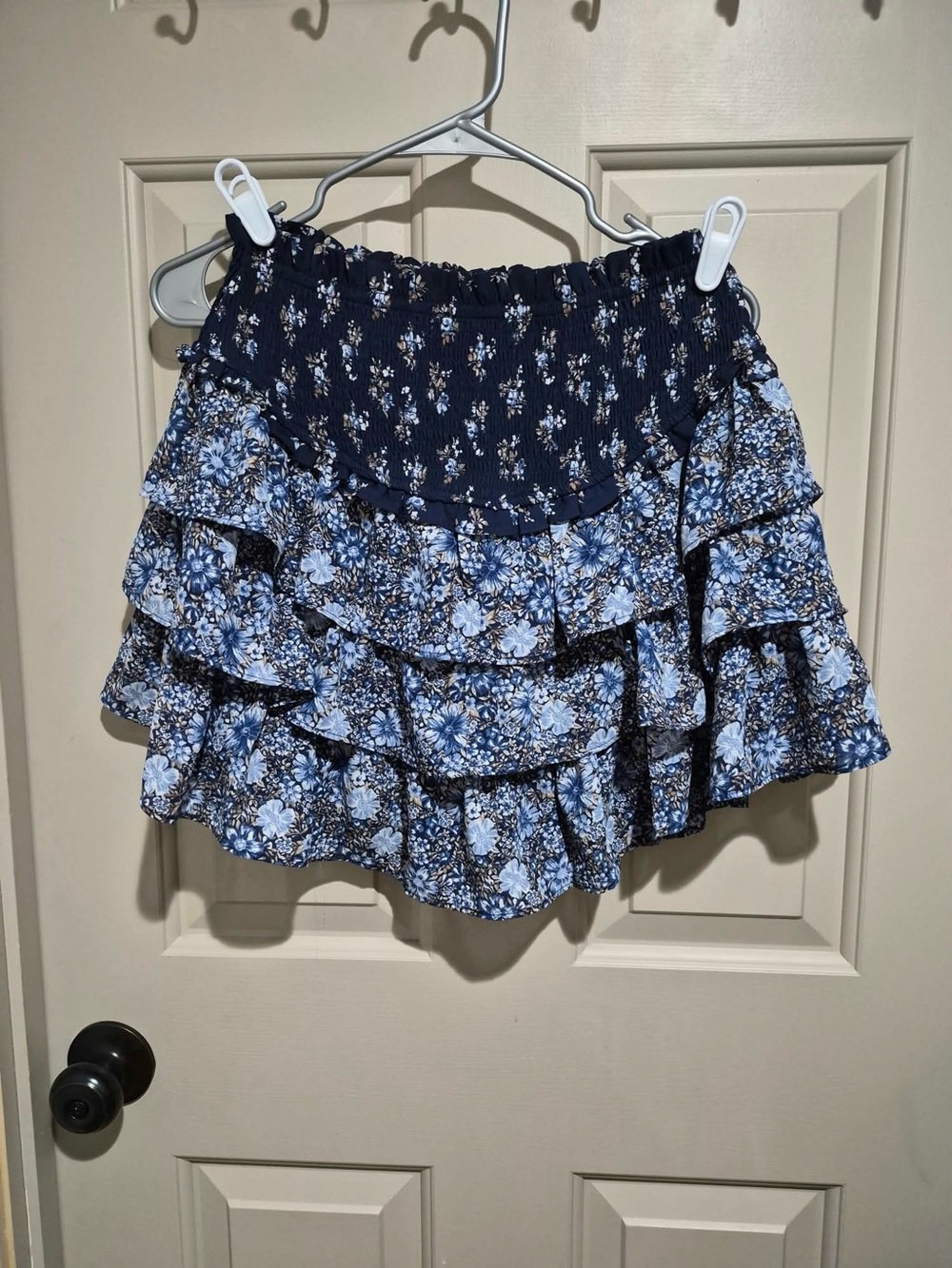 Altar'd State Navy Blue Floral Ruffle Mini Skirt